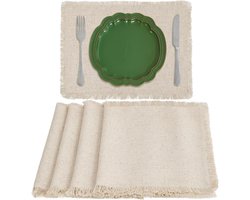 Beige onderzetters van katoenen linnen – boerderij-stijl – set van 4 – voor huis, keuken en eettafel decoratie