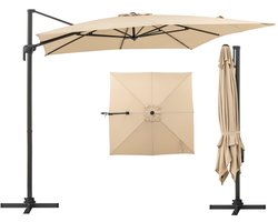 Beige Parasol – Waterdicht & UV-beschermend – Kantelbaar & Verstelbaar – Luxe Zweefparasol voor Tuin - Balkon of Terras – Weerbestendig