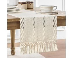 Beige Tafelkleed - Boho Table Runner voor Eettafel - Wasbare Crème Tafelrunner voor Bruiloft en Keuken Tafeldecoratie - Buiten Placemats voor Feestdagen en Dagelijks Gebruik - 30 x 180cm