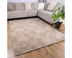 Beige Tapijt Wasbaar Laagpolig Vloerkleed met Anti Slip Koho Modula Wasbaar op 30° - 160x230cm- Modern - Woonkamer - Salon - Slaapkamer - Eetkamer