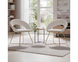Beige Velvet Stoelen – Eetkamerstoel – Fauteuil – Kruk – Lounge Stoel – Set Van 2 – Gouden Metalen Poot – Zachte Fluwelen Bekleding