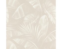 Beige Vliesbehang met Grote Witte Palmbladeren - Tropisch Jungle Patroon - 10 Meter