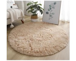 Beige vloerkleed Geschikt voor de woonkamer, rond, 120 cm - hoogpolig slaapkamerkleed - zacht en pluizig kleed