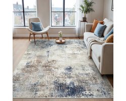 BEIMO wasbaar tapijt woonkamer, abstract design tapijt slaapkamer kortpolig, groot tapijt antislip zacht voor badkamer eetkamer gang, blauw, 160x230cm