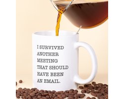 Beker - Mok - I survived another meeting that should have been an email - Grappige cadeaus - Cadeau voor man - Kado vrouw - Mokken en bekers - Verjaardag cadeau - Koffiekopjes - Mok met tekst - Beker voor op werk - Beker voor op kantoor