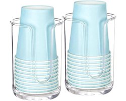 Bekerhouder Acryl - Papieren Bekers Dispenser - Badkamer Organiseren - Met Bamboe Deksel - 16 x 15 x 9 cm