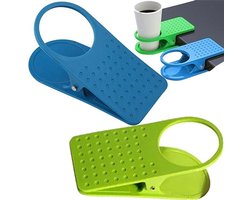 Bekerhouder Bureau - 2 stuks - Bekerhouder voor op Tafel - Bekerhouder Tafel - Clip-on bekerhouders - Draagbare bekerhouder voor op het bureau - Blauw / Groen