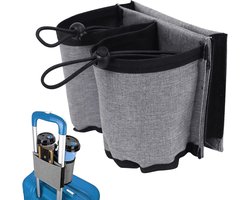 Bekerhouder - Flessenhouder - Koffer Bekerhouder - Bagage Accessoires - Koffer Flessenhouder - met 3 zakken - Handsfree drinkhouder voor drankjes, drankjes, koffiemokken - Geschikt voor op rol op koffer, handgrepen - Grijs
