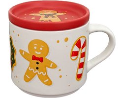 Beker/Mok - Onderzetter Deksel Set - Gingerbread Candy Baker Street - Porselein - 300ml