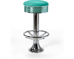 Bel Air Casey - Retro Barkruk met Voetensteun - BS-27 - Turquoise op Chrome