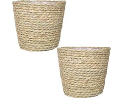 Bela Arte Bloempot - 2x stuks - rotan - gedraaid riet - 17 cm - naturel rotan mand
