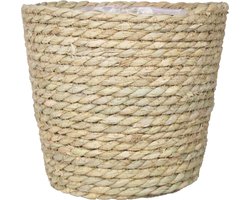 Bela Arte Bloempot - rotan - gedraaid riet - 17 cm - naturel rotan mand
