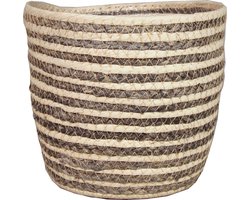 Bela Arte Plantenmand - rotan - grijs met naturel - 19 x 16 cm - plastic binnenkant