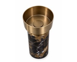 BELAMONTE Luxe Marmeren Kandelaar Zwart Marmer met Goud Moderne Kaarsenhouder 9 × 9 × 19 cm Woondecoratie