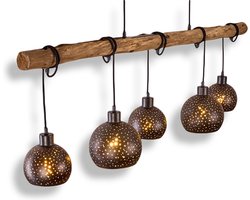Belanian.nl - - Vintage Hanglamp - Hout en Metaal  Hanglamp - hanglamp zwart, licht hout, 5 lichts  Scandinavisch Hanglamp   Eettafellamp Verstelbaar | Industrieel
