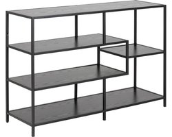 Belfurn - Arvo asymmetrisch laag boekenrek in melamine zwart op zwart metalen frame