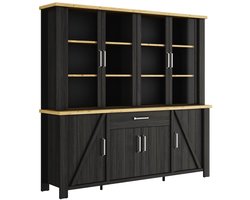 belfurn - Buffetkast Sequoia – zwart met eik artisan bovenblad – met LED-verlichting