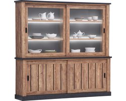 Belfurn - Etienne - Grote Wandkast met glasdeuren in mango decor met zwarte profielen