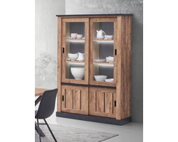 Belfurn - Etienne - Vitrinekast met glasdeuren in mango decor met zwarte profielen
