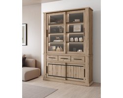 Belfurn Kurt - Vitrinekast - Schuifdeuren - LED-verlichting - Koper Oak - 150 x 213 x 40 cm