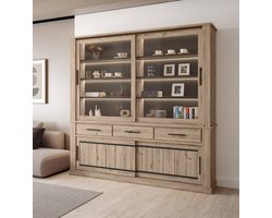 Belfurn Kurt - Vitrinekast - Schuifdeuren - LED-verlichting - Koper Oak - 220 x 213 x 40 cm