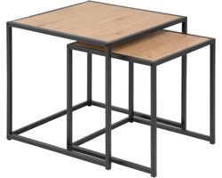 Belfurn - Matias  set van 2 bijzettafels in melamine wilde eik op zwart metalen frame