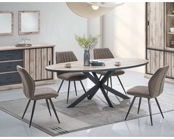 Belfurn - Ovale eetkamertafel Elena 220 cm – Canada eik decor met zwarte spinpoot