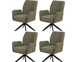 Belfurn - Set van 4 Eetkamerstoelen S280 – Fijn Geweven Katoen in Groen