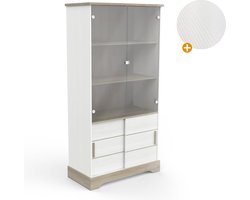 belfurn - Vitrinekast Cottage 93x180cm met 2 glasdeuren en 2 schuifdeuren in kronberg eik en wit