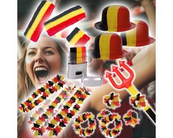 België supporters pakket - WK pakket met 33 Belgische gadgets | Zweetband | Polsband | Hoedjes | Hawaii slingers | Make up stick | EK voetbal | Red Devils - België