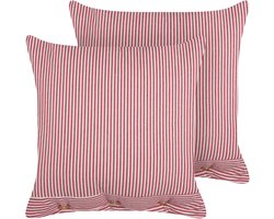 BELIANI AALITA - Sierkussen set van 2 - Rood/Wit - 45 x 45 cm - Katoen