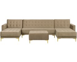 BELIANI ABERDEEN - Bank U-vormig 5-zits - Zandbeige - Universeel - Fluweel