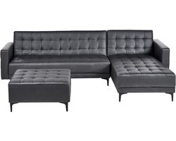 BELIANI ABERDEEN - Hoekslaapbank met ottomaan - Zwart - Links - Kunstleer