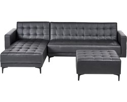 BELIANI ABERDEEN - Hoekslaapbank met ottomaan - Zwart - Rechts - Kunstleer