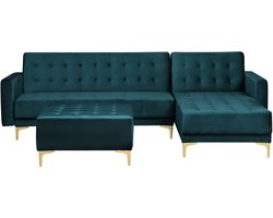 BELIANI ABERDEEN - Hoekslaapbank ottomaan - Blauwgroen - Links - Fluweel
