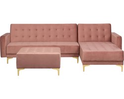BELIANI ABERDEEN - Hoekslaapbank ottomaan - Roze - Links - 267 cm - Fluweel