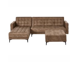 BELIANI ABERDEEN - Slaapbank met ottomaan - Bruin - Rechtszijdig - Kunstleer