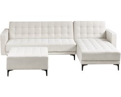 BELIANI ABERDEEN - Slaapbank met ottomaan - Off-white - Linkszijdig - Stof