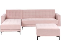 BELIANI ABERDEEN - Slaapbank met ottomaan - Pastelroze - Rechts - Fluweel