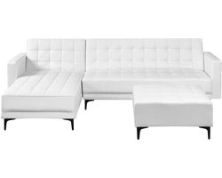 BELIANI ABERDEEN - Slaapbank met ottomaan - Wit - Rechtszijdig - Kunstleer