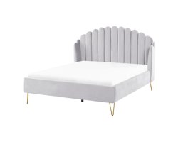 BELIANI AMBILLOU - Tweepersoonsbed - Lichtgrijs - 140 x 200 cm - Fluweel