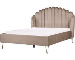 BELIANI AMBILLOU - Tweepersoonsbed - Taupe - 140 x 200 cm - Fluweel