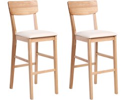 BELIANI AMBLER - Barkruk set van 2 - Lichtbruin/Lichtbeige - Rubberhout