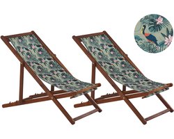 BELIANI ANZIO - Strandstoel set van 2 - Donkerbruin/Pelikaan - Polyester