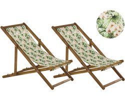 BELIANI ANZIO - Strandstoel set van 2 - Lichtbruin/Bloemen/Roze - Polyester