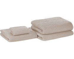 BELIANI AREORA - Handdoek set van 4 - Beige - Katoen