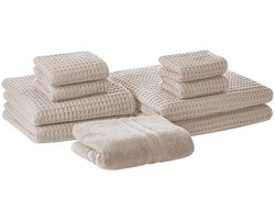BELIANI AREORA - Handdoek set van 9 - Beige - Katoen