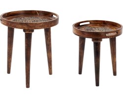 BELIANI ASTAI - Bijzettafel set - Donkerbruin - Mangohout