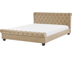 BELIANI AVALLON - Tweepersoonsbed - Beige - 180 x 200 cm - Fluweel