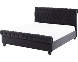 BELIANI AVALLON - Tweepersoonsbed - Zwart - 140 x 200 cm - Fluweel